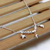 Silver Moon & Star Pendant Anklet 925 Silver Beach Jewelry