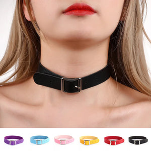 Women's PU Leather Necklace Collar Square Buckle Punk Gothic Necklace