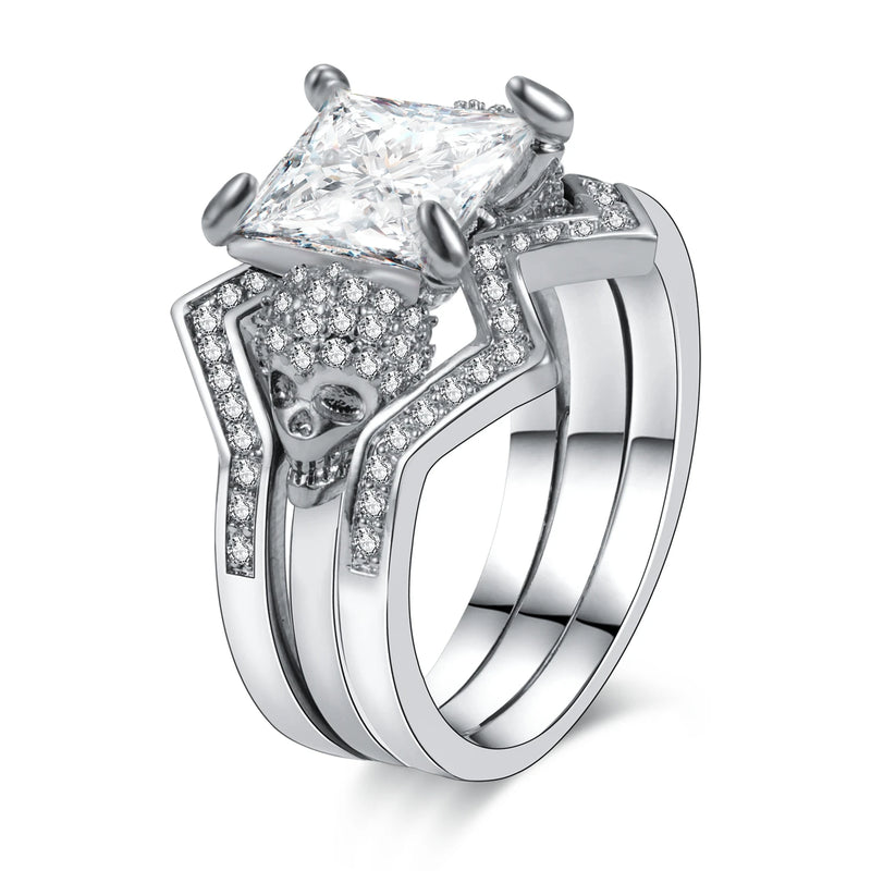 Women's Skull Ring CZ Stone Punk skull Men's Jewelry Rings Set