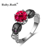 Women's Skull Ring Red Zircon Wedding Ring