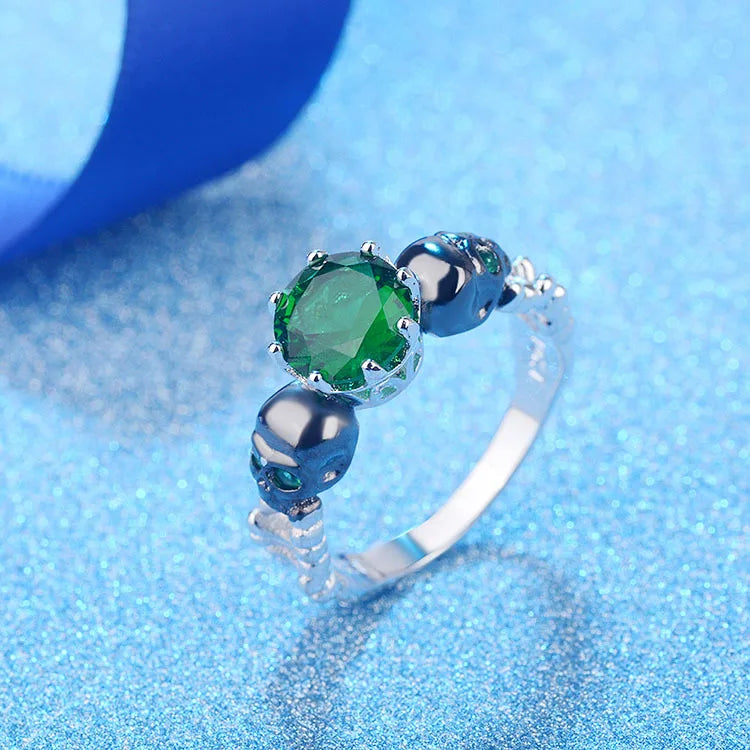 Women's Skull Ring Red Zircon Wedding Ring