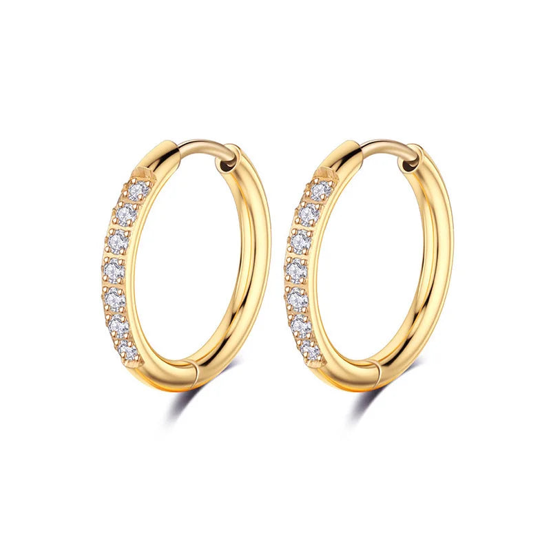 Women's Small Crystal Hoop Earrings Stainless Steel Ear Clasp Fine Jewelry