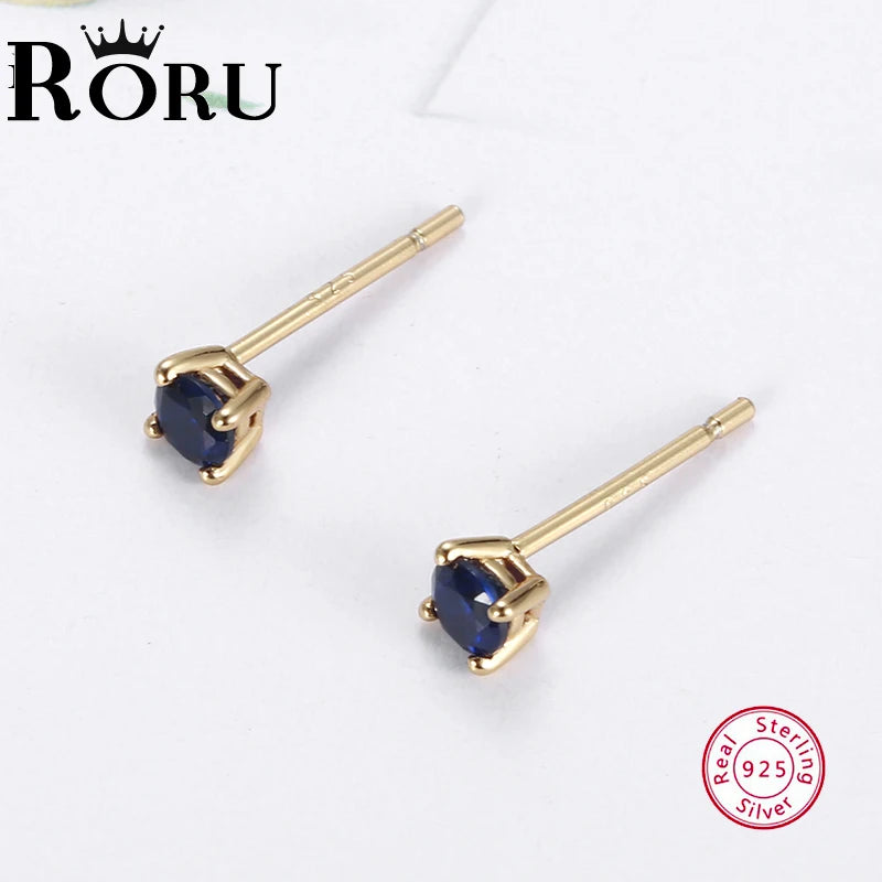 Women's Small Stud Earrings Silver 925 Zircon Jewelry