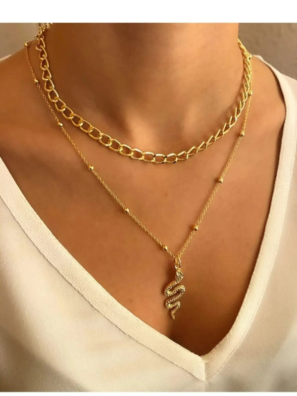 Women's Snake Necklace 2-Pack Set - Elegant & Stylish Jewelry