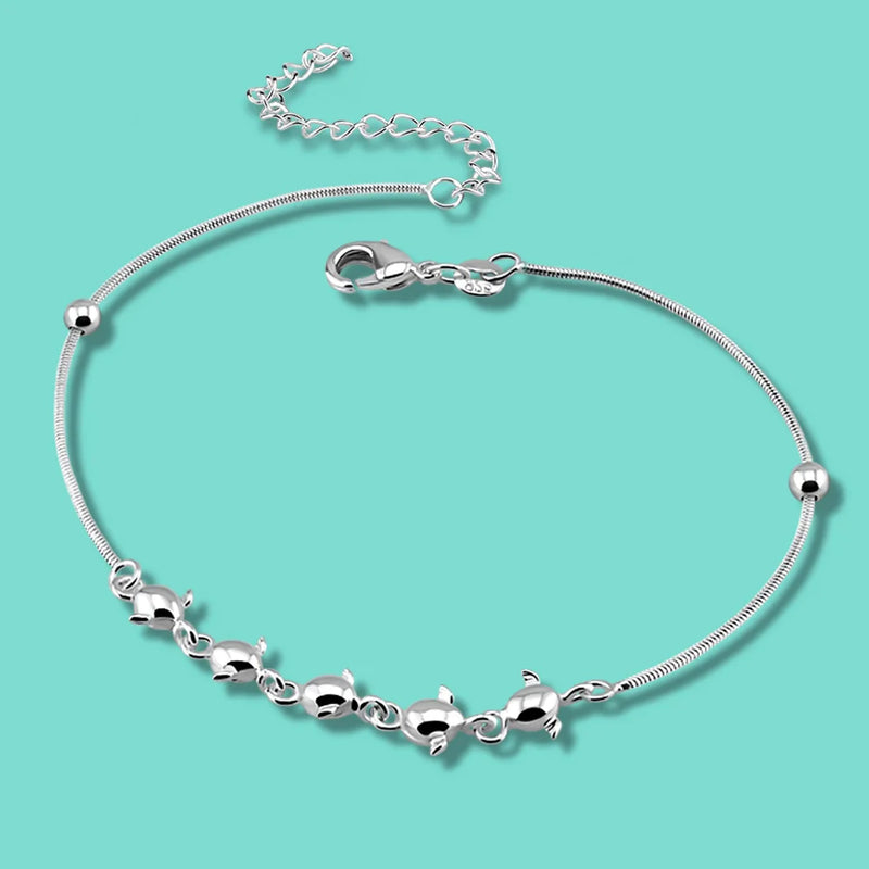 Solid Silver Anklets Summer Foot Charm Chains Angel Egg Pendant