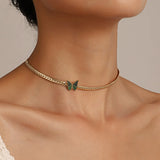 Vintage Butterfly Choker Collar Necklace Stainless Steel