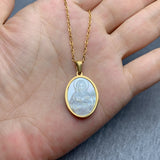 Women's Mother of Pearl Religious Necklace Oval Shell Pendant