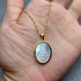 Women's Mother of Pearl Religious Necklace Oval Shell Pendant
