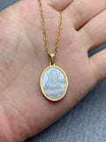 Women's Mother of Pearl Religious Necklace Oval Shell Pendant