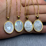 Women's Mother of Pearl Religious Necklace Oval Shell Pendant