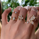 Women's Sterling Stackable Ring Butterfly Flowers Zircon Wedding Rings Set
