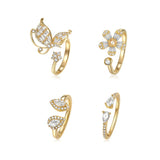 Women's Sterling Stackable Ring Butterfly Flowers Zircon Wedding Rings Set