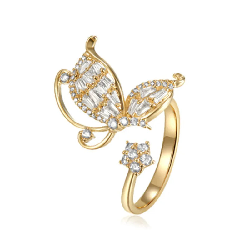 Women's Sterling Stackable Ring Butterfly Flowers Zircon Wedding Rings Set