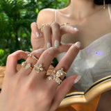 Women's Sterling Stackable Ring Butterfly Flowers Zircon Wedding Rings Set