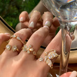 Women's Sterling Stackable Ring Butterfly Flowers Zircon Wedding Rings Set