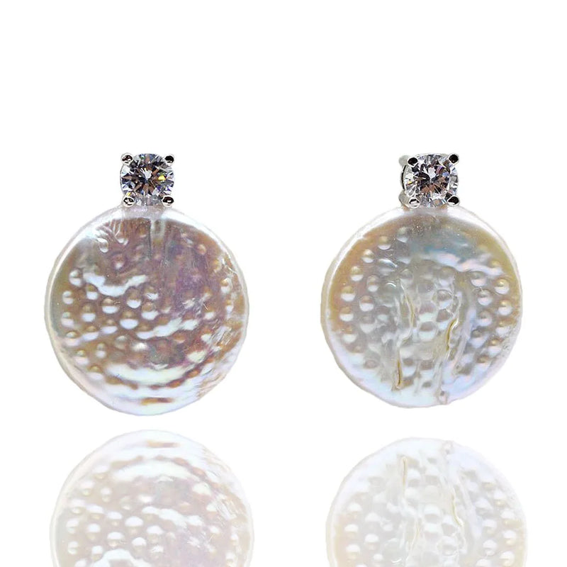 Coin Shape Baroque Pearl Stud Earrings