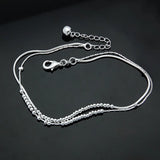 Women's Summer 925 Silver Double Bead Anklet Beach Party Jewelry