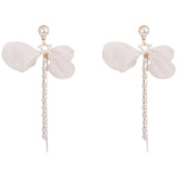 Summer Lace Bow Pearl Tassel Earrings Women Jewelry