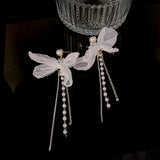 Summer Lace Bow Pearl Tassel Earrings Women Jewelry