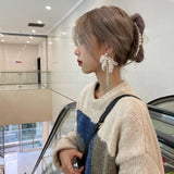 Summer Lace Bow Pearl Tassel Earrings Women Jewelry