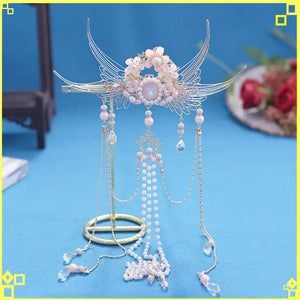 Floral Tassel Wings Hair Crown for Hanfu
