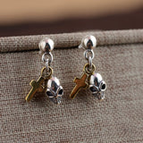 925 Sterling Silver Retro Skull Stud Earrings