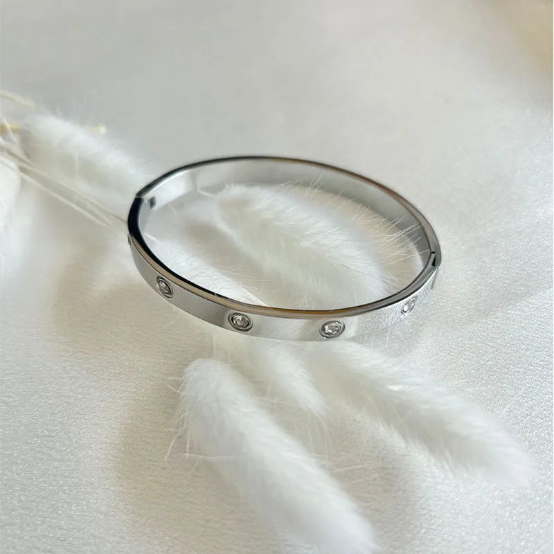18K Rose Gold Plated Stainless Steel Bangle Bracelet for Women