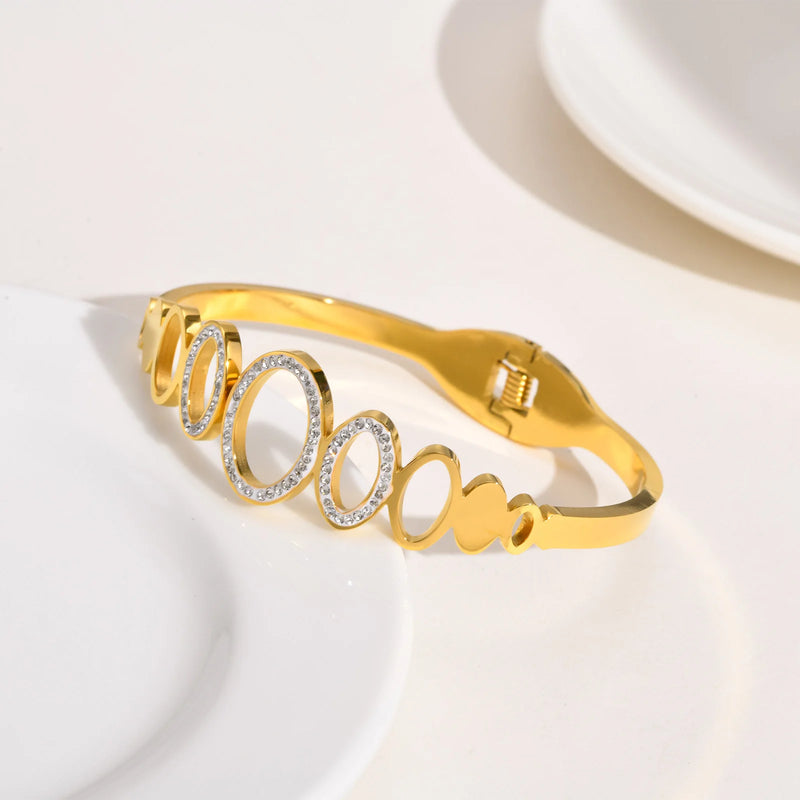 Women's CZ Stone Cuff Bangle, Stainless Steel Rhinestone Bracelet