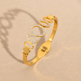 Women's CZ Stone Cuff Bangle, Stainless Steel Rhinestone Bracelet