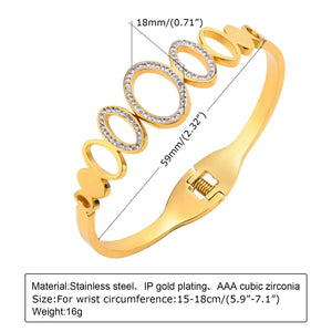 Women's CZ Stone Cuff Bangle, Stainless Steel Rhinestone Bracelet