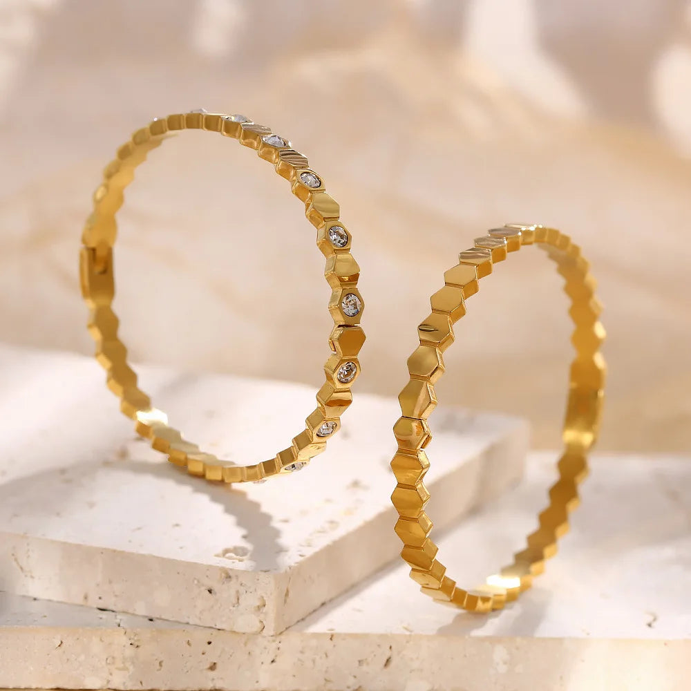 Zircon Inlaid Metal Bangle Bracelet for Women