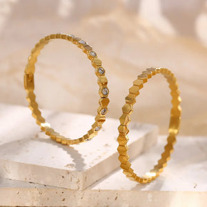 Zircon Inlaid Metal Bangle Bracelet for Women