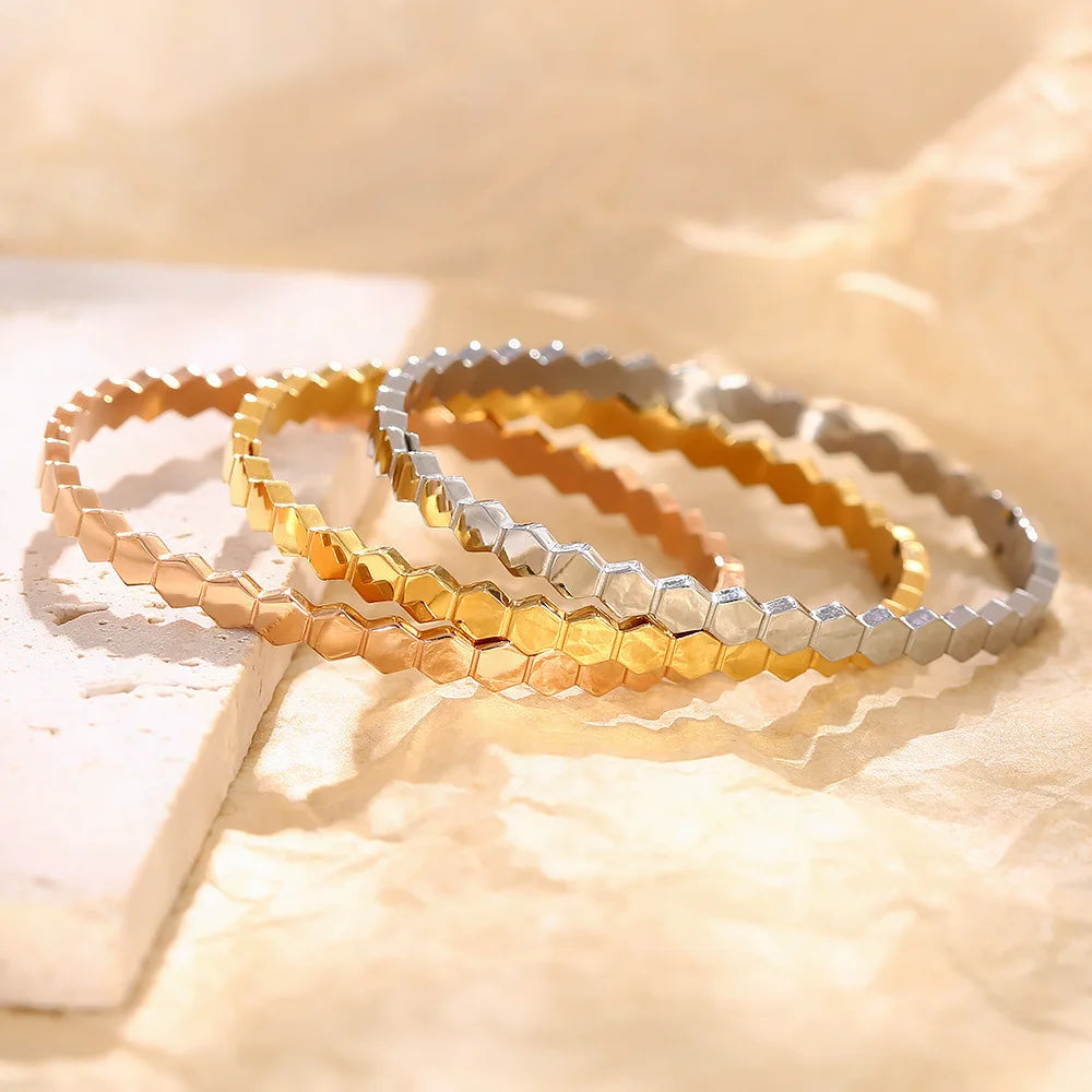 Zircon Inlaid Metal Bangle Bracelet for Women