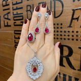 Vintage Ruby Jewelry Set: Rings, Necklace, Earrings