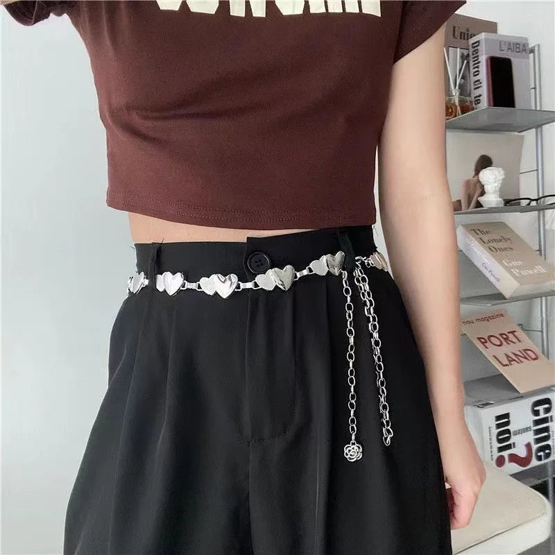 Silver Heart Waist Chain Belt for Dress Fringes