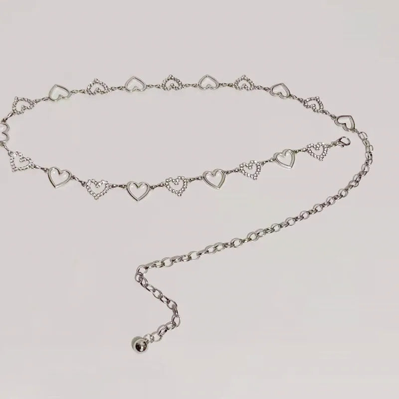 Diamond Fringe Waist Chain Belt for Dress Heart Shape Waistband