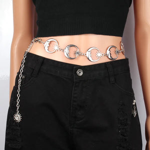 Women's Silver Moon Waist Chain Thin Belt for Dress
