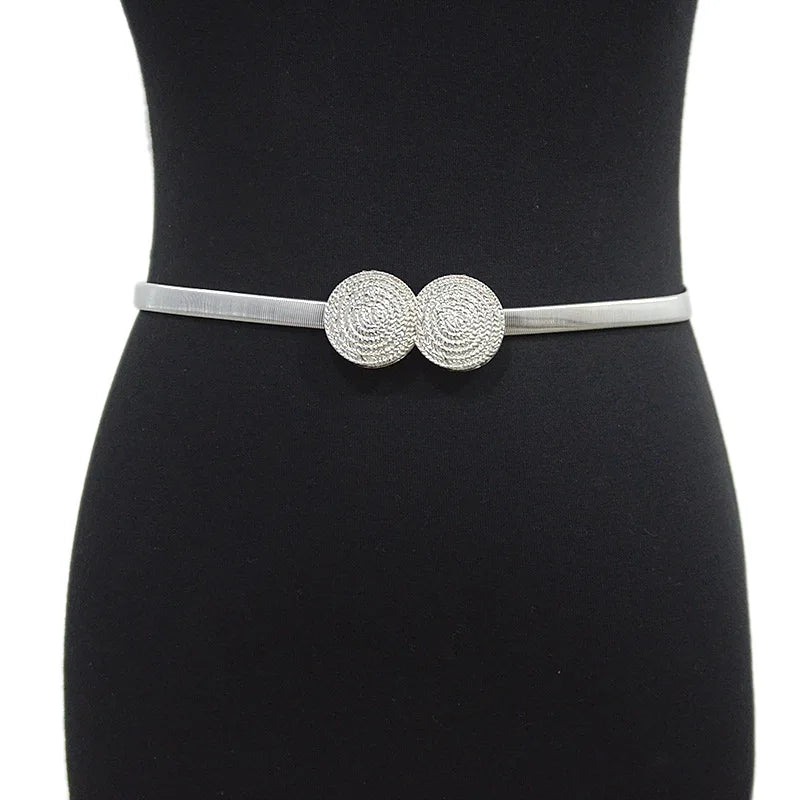 Women's Double Round Buckle Waist Chain for Skirt and Coat