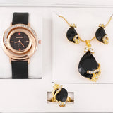 Women's Watch+Necklace+Ring+Earrings Set Female's Gift Mother's PU Strap Quartz