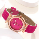 Women's Watch+Necklace+Ring+Earrings Set Female's Gift Mother's PU Strap Quartz