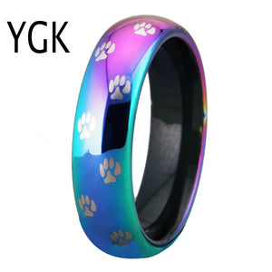 6mm Dog Cat Paw Tungsten Wedding Band Engagement Ring
