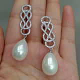 Teardrop Shell Pearl Silver Cz Earrings