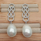 Teardrop Shell Pearl Silver Cz Earrings