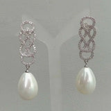Teardrop Shell Pearl Silver Cz Earrings