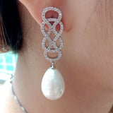 Teardrop Shell Pearl Silver Cz Earrings