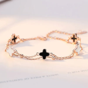 925 Sterling Silver Four Leaf Clover Rose Bracelet