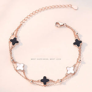 925 Sterling Silver Four Leaf Clover Rose Bracelet