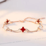 925 Sterling Silver Four Leaf Clover Rose Bracelet