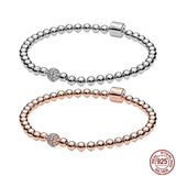 925 Sterling Silver Rose Beads Bracelet for Women