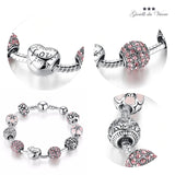 Heart Love Charm Rose Flower Women's Bracelet Engraved Letters Pendant